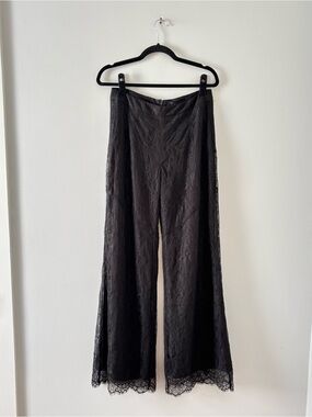 TY-LR NWT The Sorrento Lace Pant Lined Bottoms Back Zip Wide Leg Black Revolve
